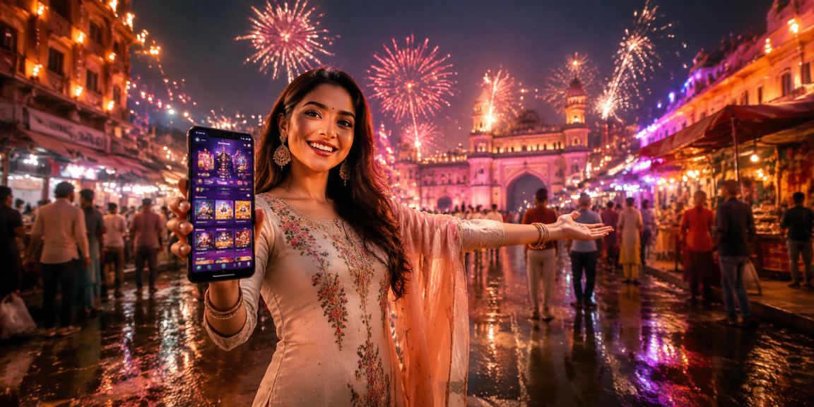 Indian woman playing mobile casino on 3105