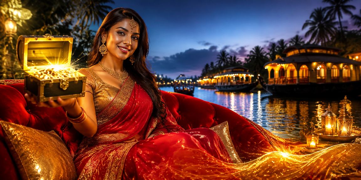 Cricket betting interface on mobile in Kerala's tranquil backwaters